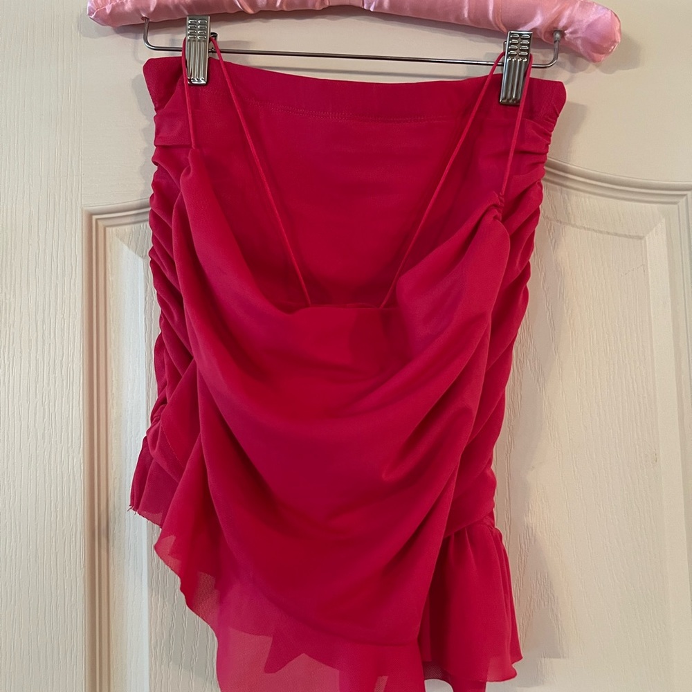 Garage Bright Pink Mesh Crop Top & Ruffle Skirt Set - Size Small